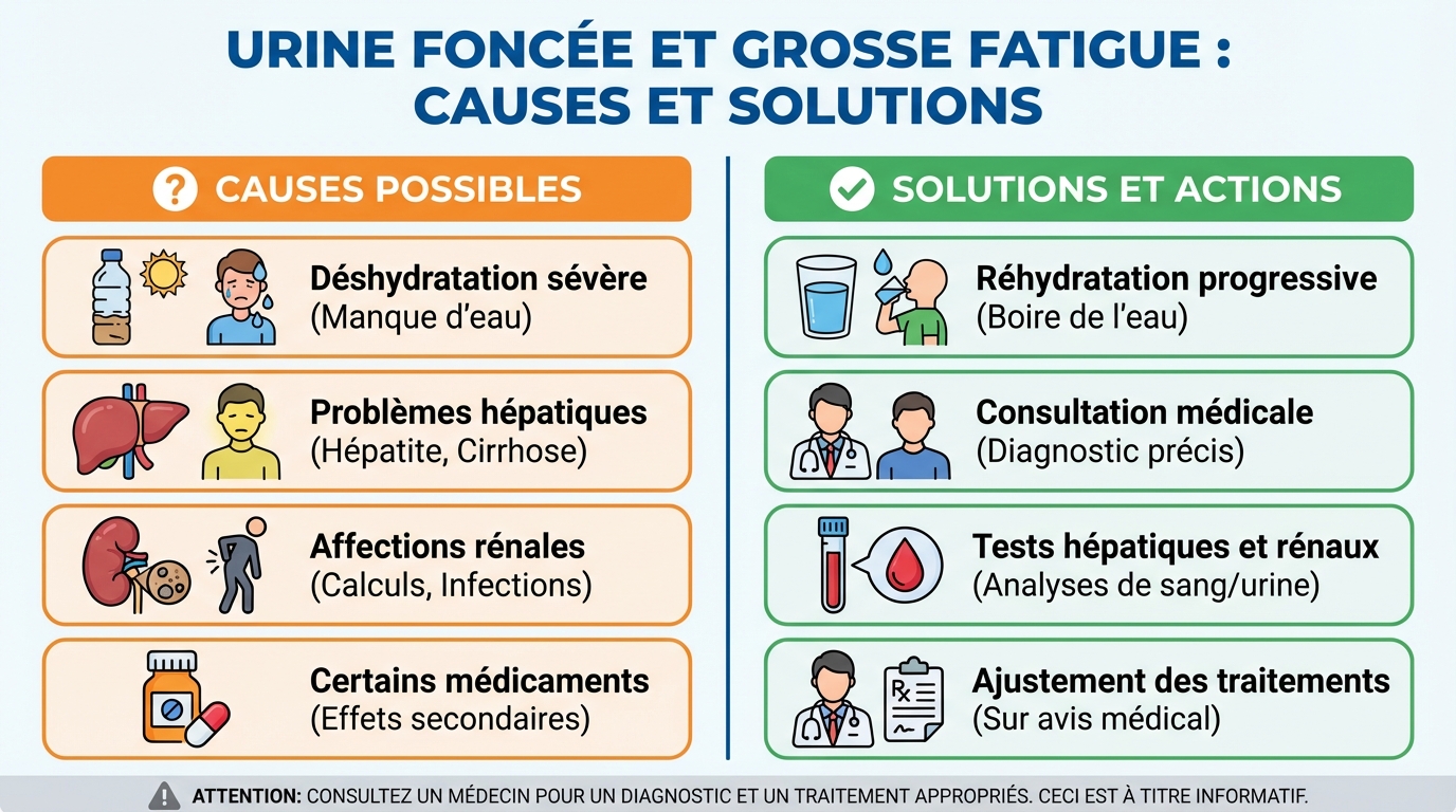 Urine foncée et grosse fatigue : causes et solutions 1 Les causes de l'urine foncée et de la fatigue